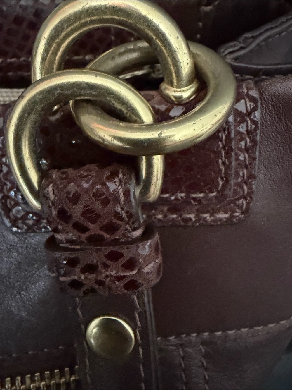 Coach F16537 Kristin Leather Turnlock Tote Brown Python Trim - Picture 7 of 10